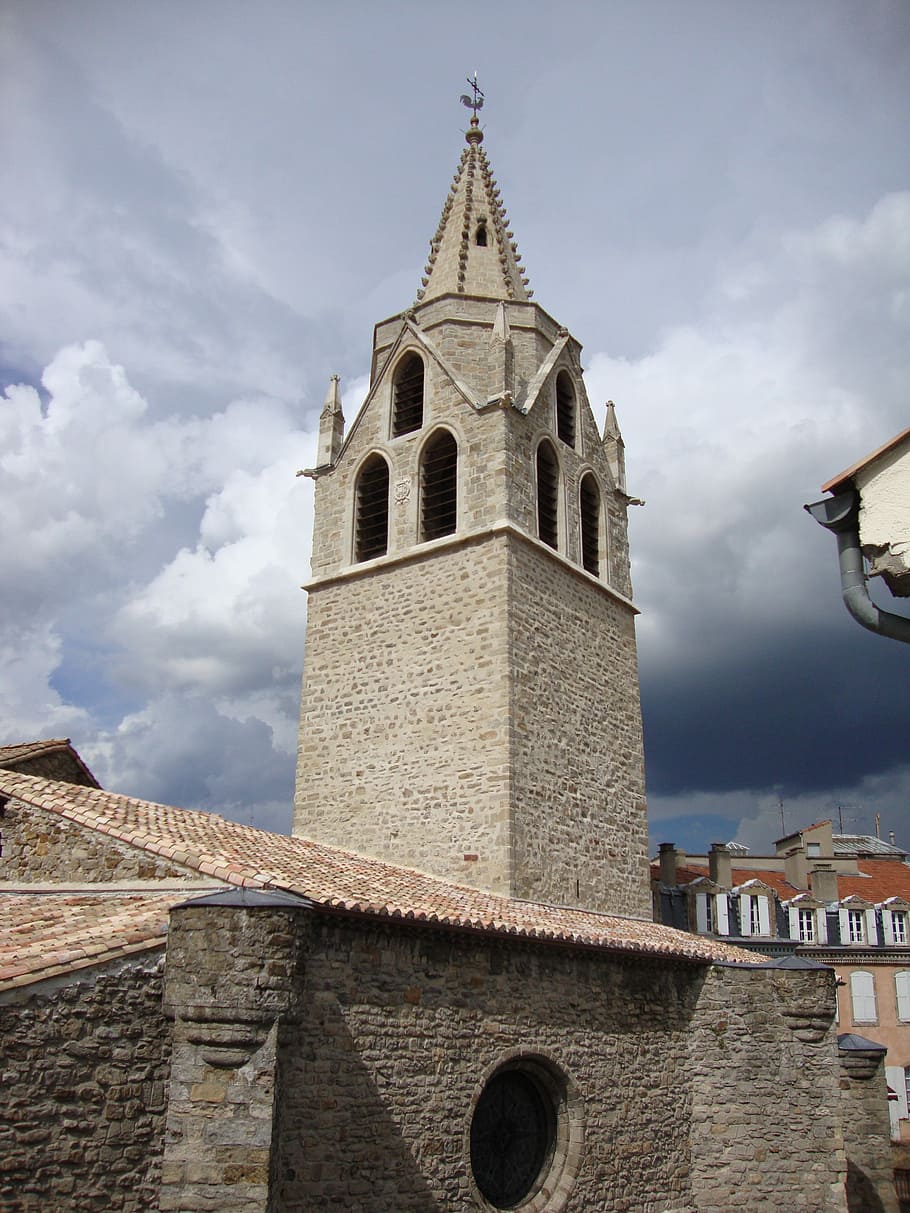 St Laurent, Aubenas, Ardèche, France, church, tower, building, HD wallpaper