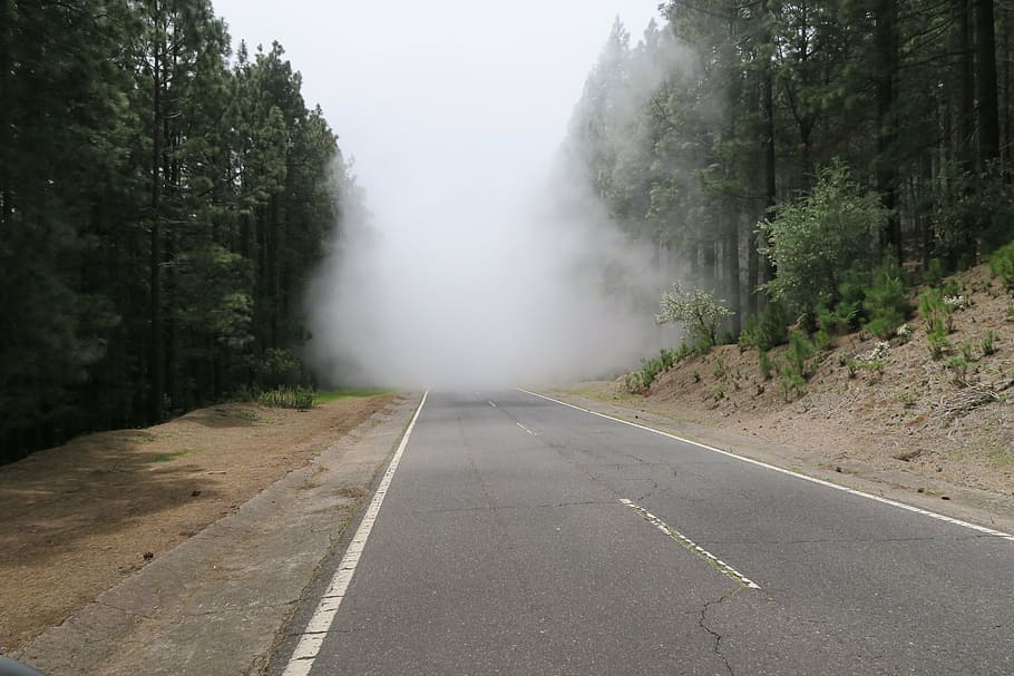 clouds, smoke, road, nature, air, mountains, transportation HD wallpaper