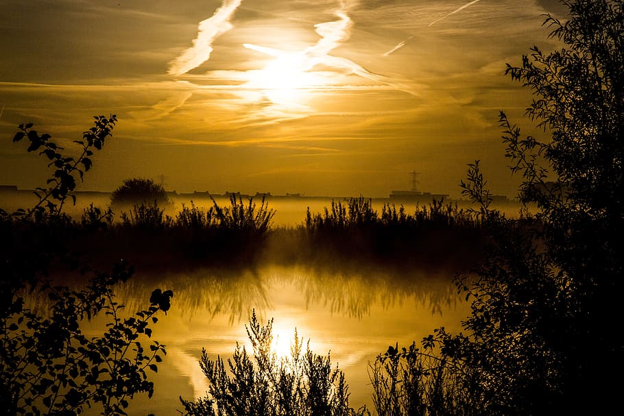 water source, morning, sun rays, reflection, landscape, tranquility HD wallpaper