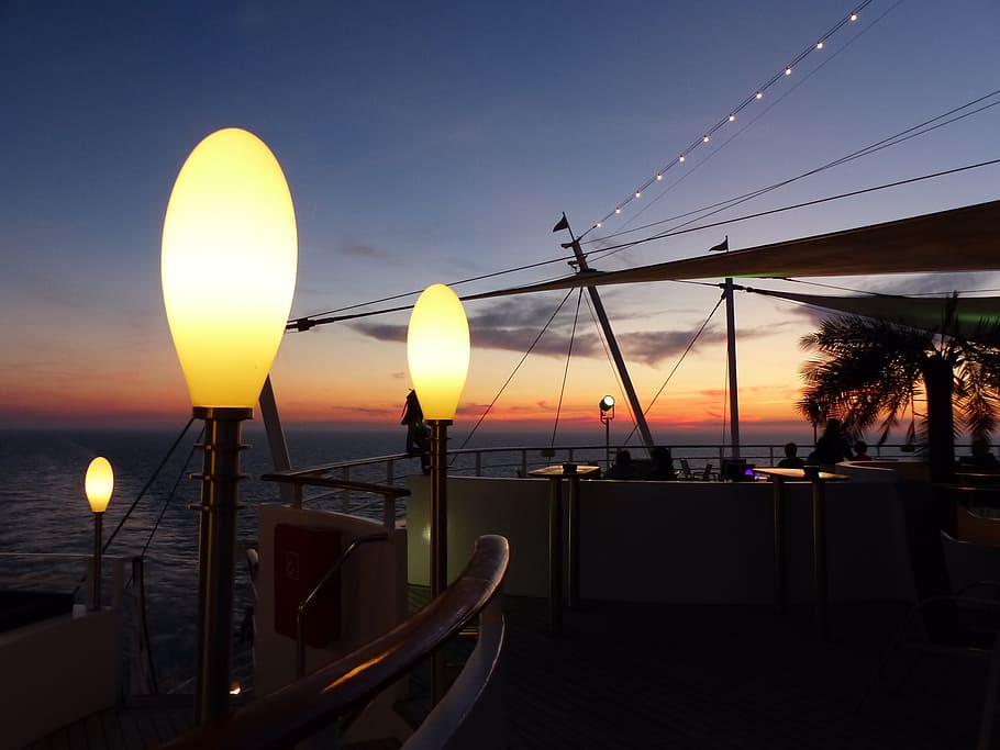 holiday, water, ship, sunset, sea, dusk, night, sky, nature HD wallpaper