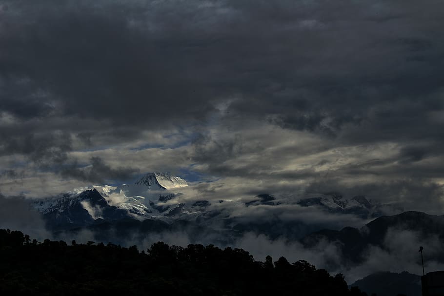 photo of rock mountain covered with snow, snow-capped mountain under sky HD wallpaper