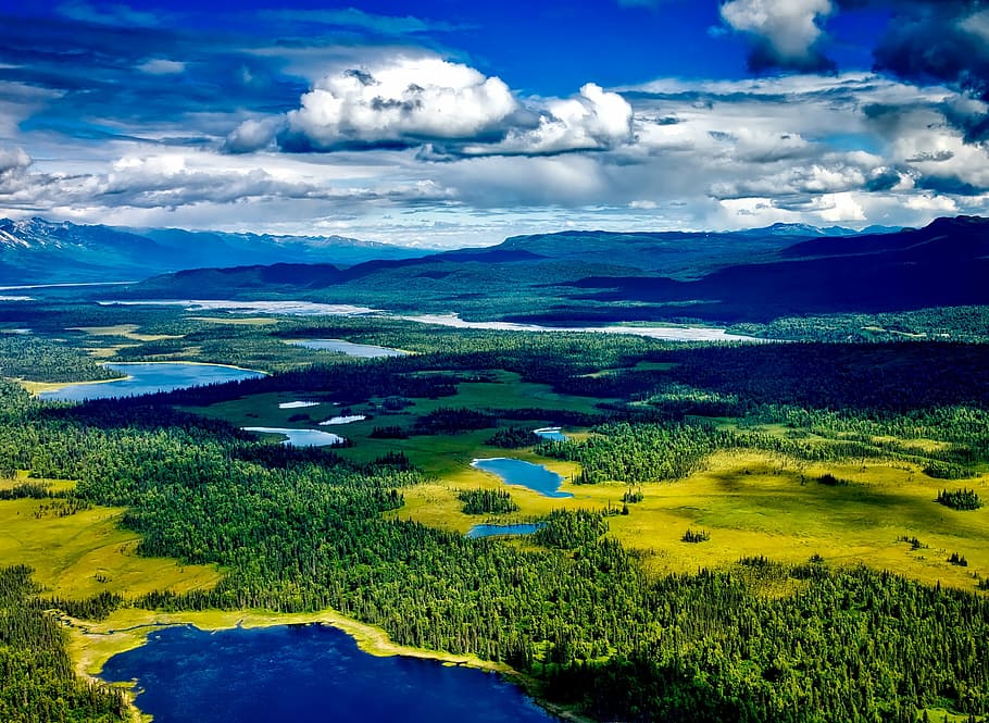 aerial photography of island and body of water, denali national park, HD wallpaper