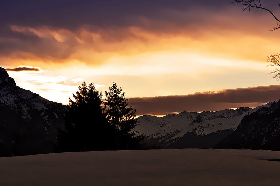 landscape, nature, winter, wintry, sunrise, sunlight, lighting HD wallpaper