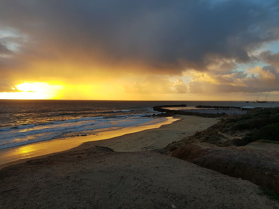 beach, sunset, sea, ocean, sunset beach, sky, water, nature HD wallpaper