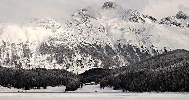 landscape photography of mountain with snow, winter, panorama HD wallpaper