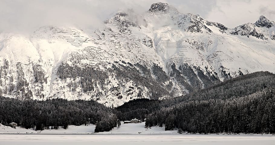 landscape photography of mountain with snow, winter, panorama HD wallpaper