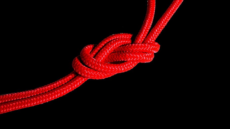 red yarn, knot, red knot, rope, dew, knotted, woven, connection, HD wallpaper