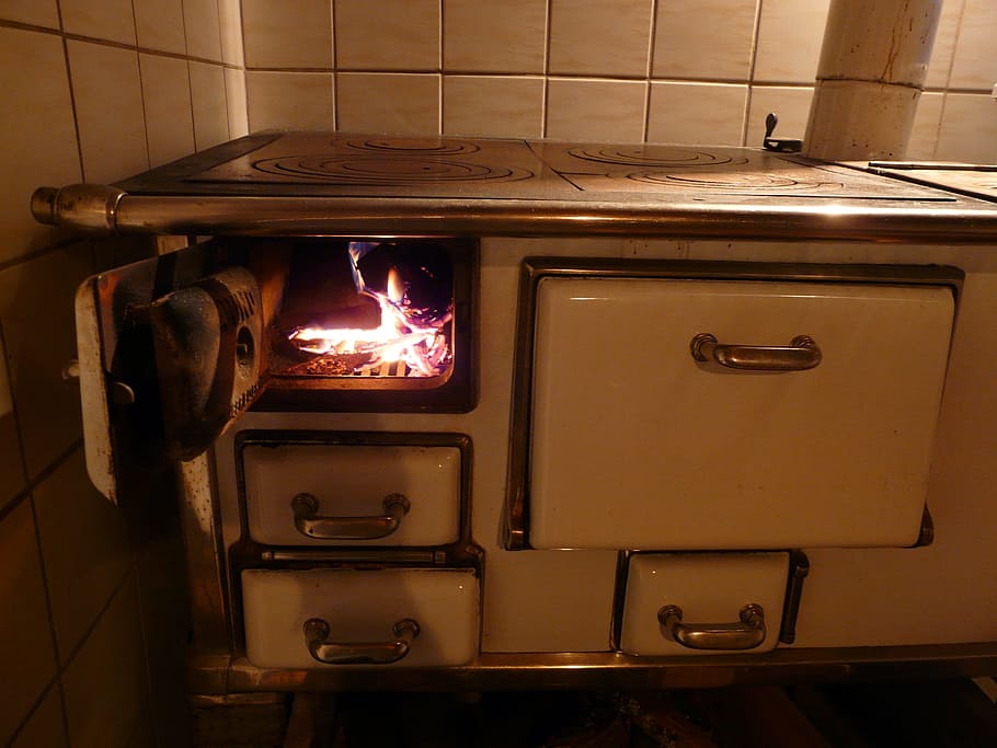 silhouette of lit stove, Oven, Fire, Heat, Hot, Fireplace, doors, HD wallpaper