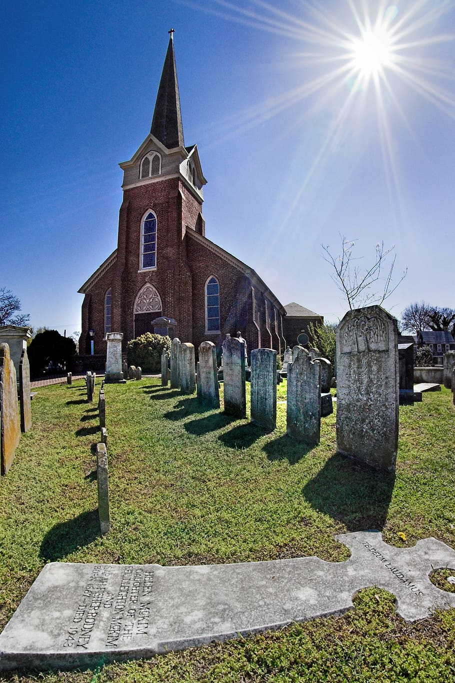 church, graveyard, old, stone, tombstone, headstone, cemetery HD wallpaper