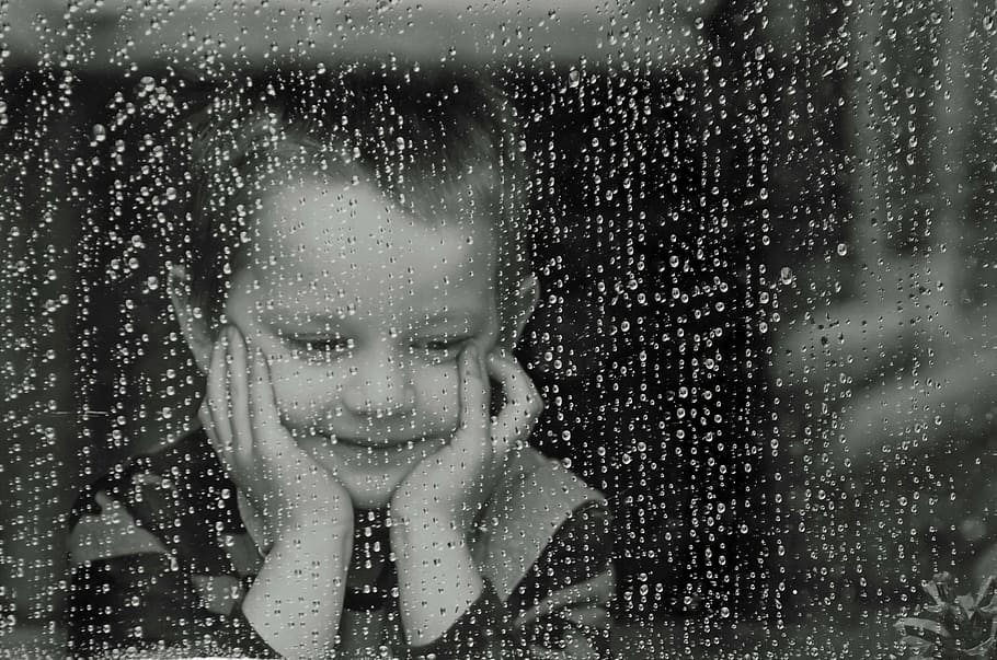 child looking out the window, people, boy, kid, weather, rain, HD wallpaper