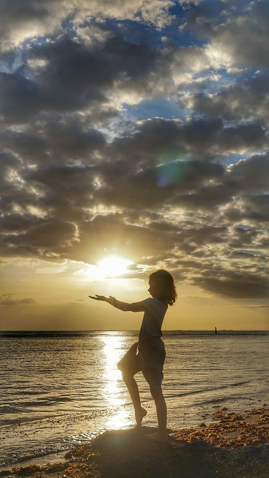 Sunset, Polynesia, Beach, sea, cloud - sky, silhouette, water HD wallpaper