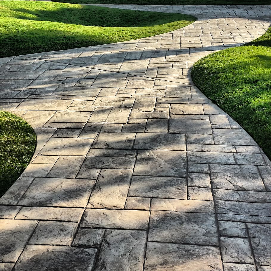 empty garden pathway, trail, walk, grass, green, walking, lawn HD wallpaper