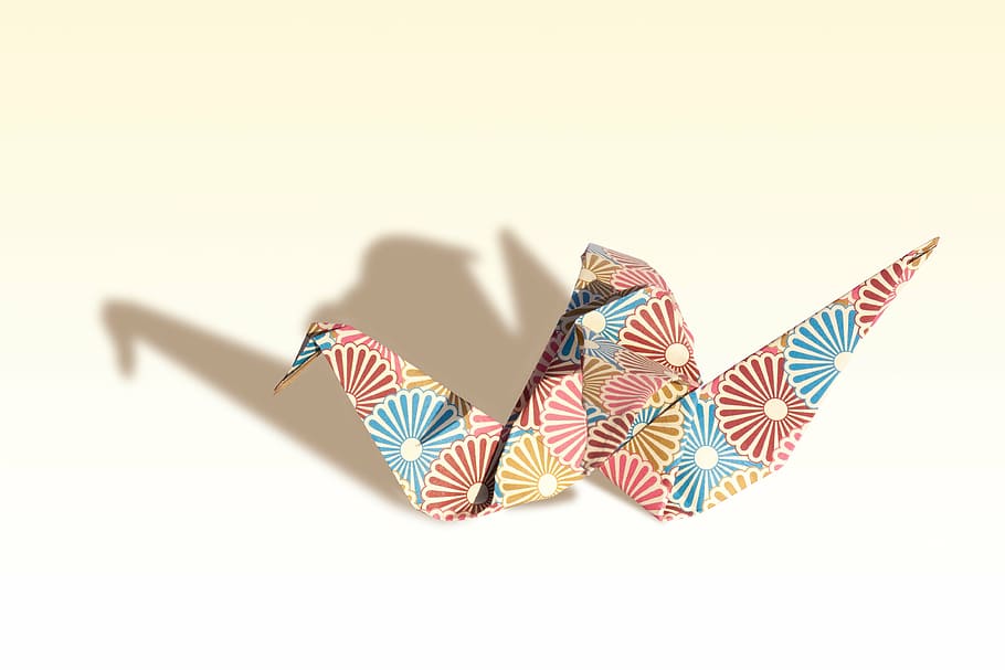 multicolored origami swan, crane, traditionally, fold, geometric body HD wallpaper
