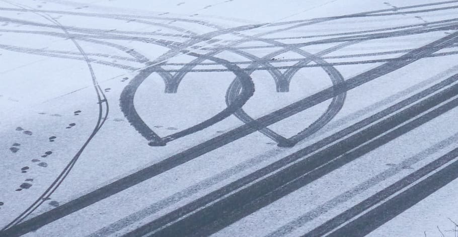 road, winter, traces, snow, white, drive, love, cold temperature HD wallpaper