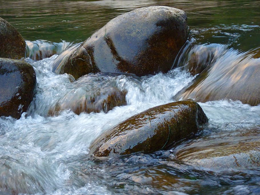 water, waters, stone, flow, motion, flowing water, beauty in nature HD wallpaper