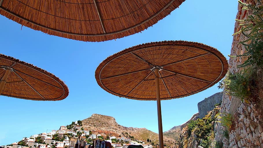 umbrellas, summer, beach, architecture, building exterior, built structure HD wallpaper
