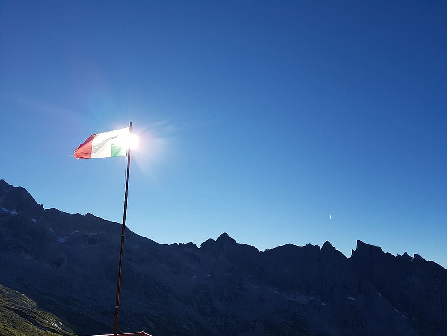 mountains, sky, flag, scenics - nature, mountain range, beauty in nature HD wallpaper