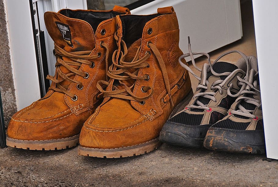 shoes, boots, path, walk, brown, leather, pair, indoors, no people HD wallpaper