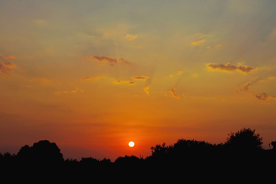 sunset, red, sky, red sky at night, evening, twilight, summer HD wallpaper
