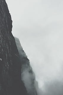 foggy mountain landscape photography, side, cliff, vertical HD wallpaper
