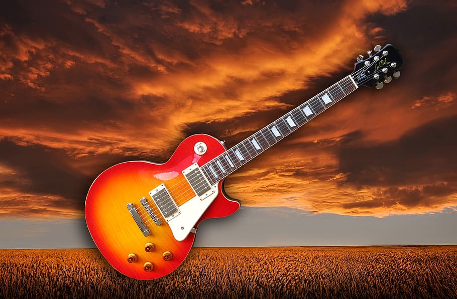 red electric guitar, e guitar, instrument, musical instrument