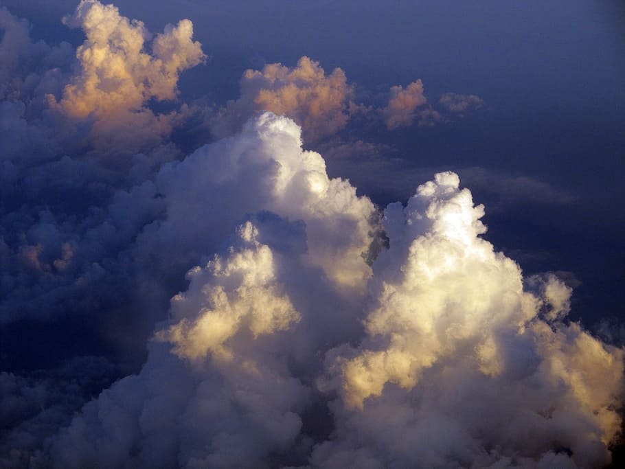 clouds, look down, sky, blue, fluffy, colors, sun, cloud - sky HD wallpaper
