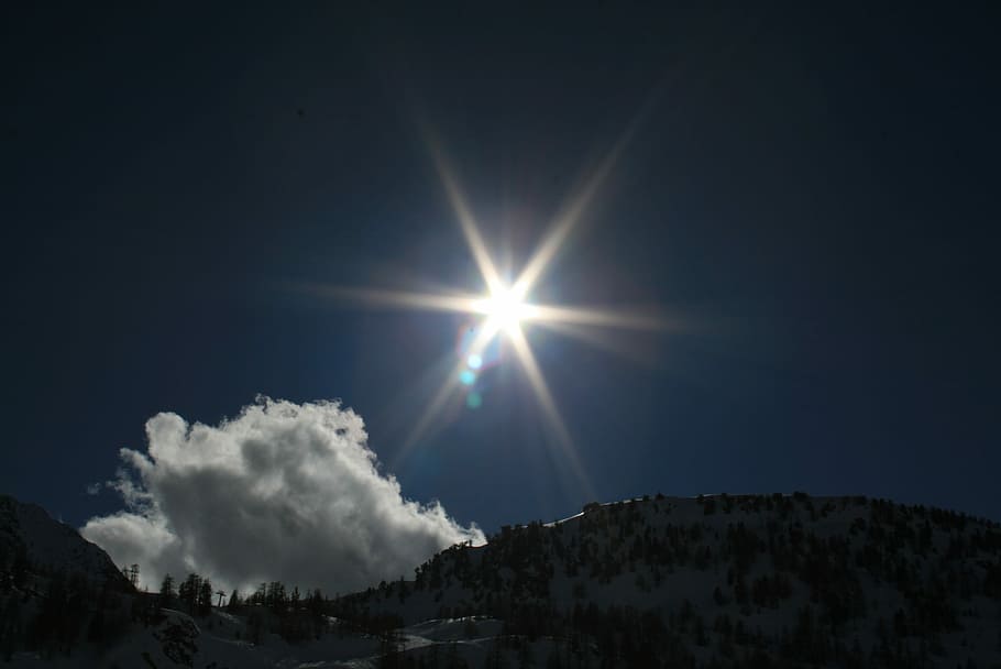 Sun, Clouds, Against The Light, mountains, landscape, sky, dark HD wallpaper