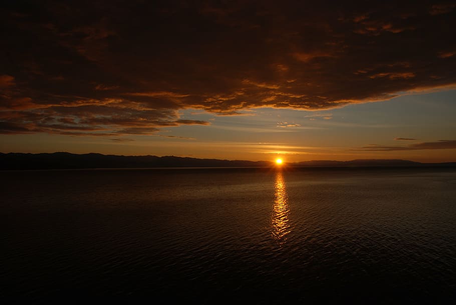 photo of sunset, sea, abendstimmung, nature, dusk, reflection HD wallpaper