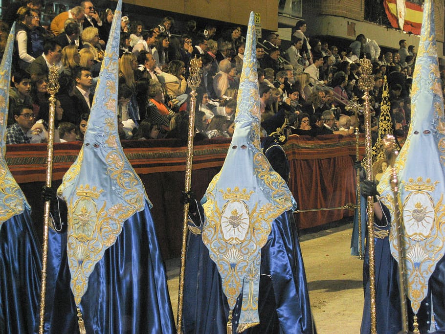 spain, lorca, holy week, penitents, parade, embroidery, hanging HD wallpaper