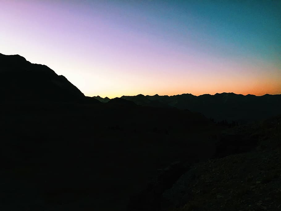 silhouette photo of mountain, nature, landscape, clouds, sky HD wallpaper