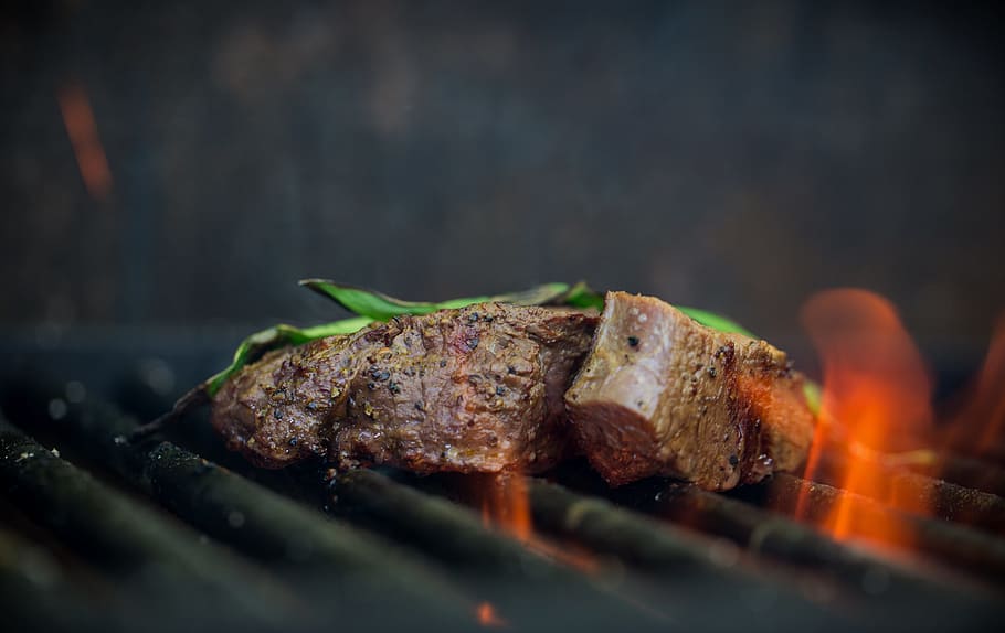 grill, meat, fire, cook, meal, delicious, food, barbecue, heat - temperature HD wallpaper