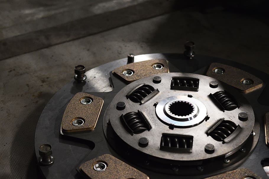 gray car disk brake system, clutch, flywheel, automotive, steampunk