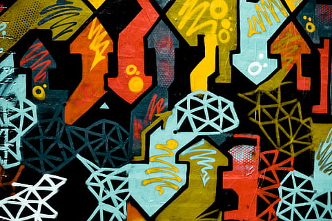 abstract painting, multicolored graffiti wall paint, red, blue HD wallpaper