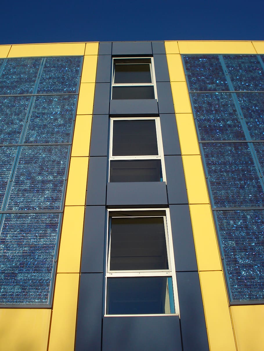 facade, solar panels, solar energy, building, lausanne, switzerland, HD wallpaper