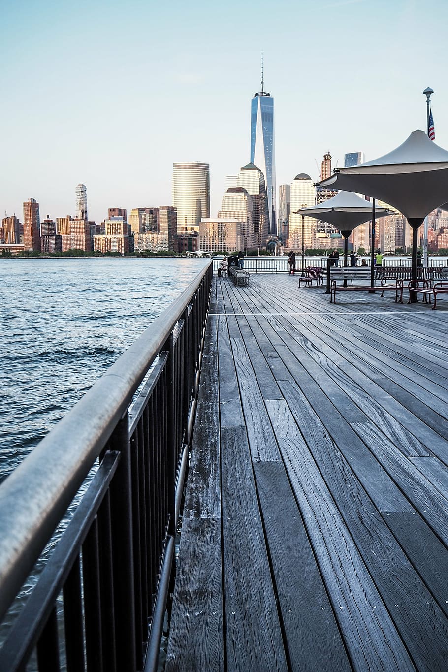 sea docks near city buildings, usa, new york, america, manhattan, HD wallpaper