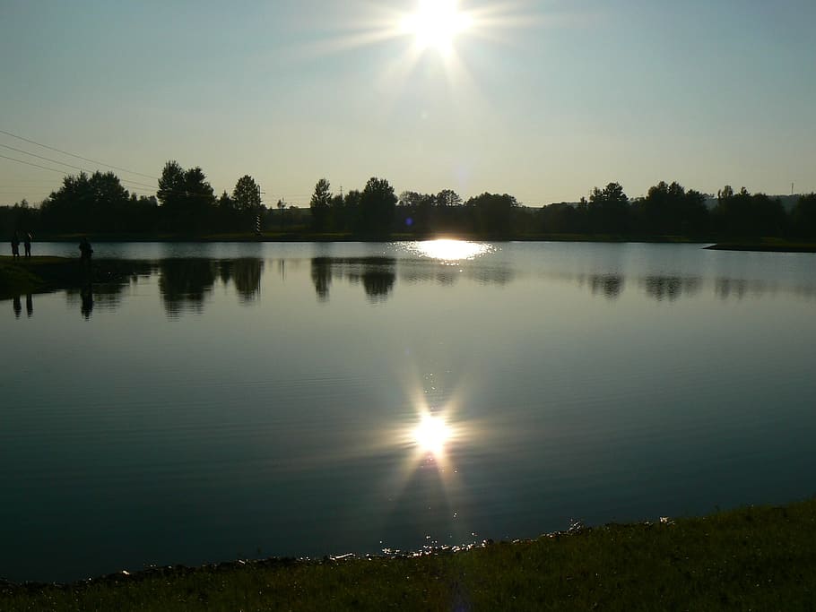 pond, sun, water, sunset, reflection, sky, beauty in nature HD wallpaper