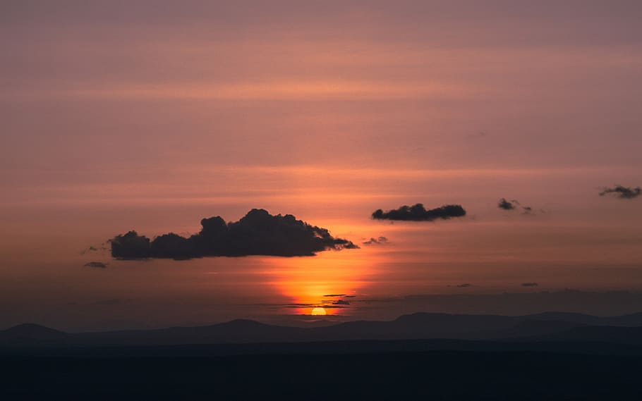 silhouette photo of golden hour, sunset, dawn, dusk, evening HD wallpaper
