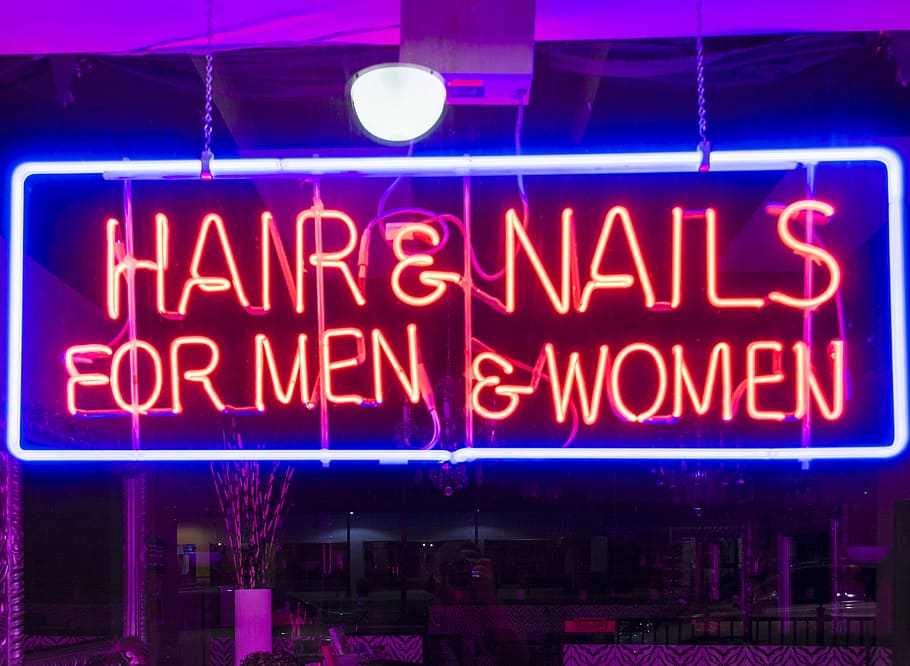 Hair & Nails neon signage, Hair & Nails for men & women neon signage, HD wallpaper