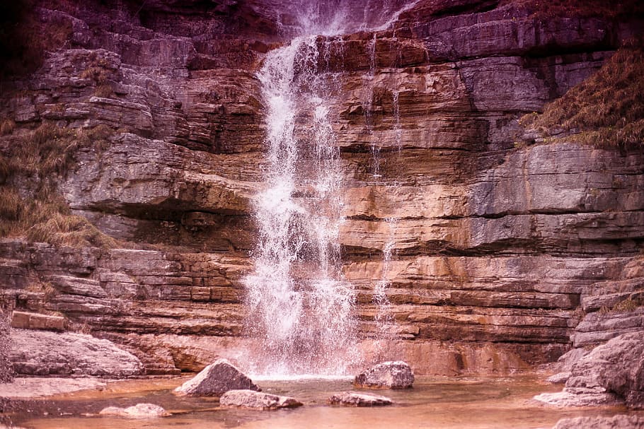 waterfall, rocks, landscape, cascade, scenery, natural, mountain HD wallpaper