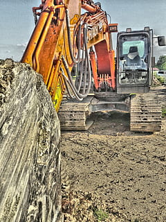 excavators, backhoe bucket, site, construction machine, blade HD wallpaper
