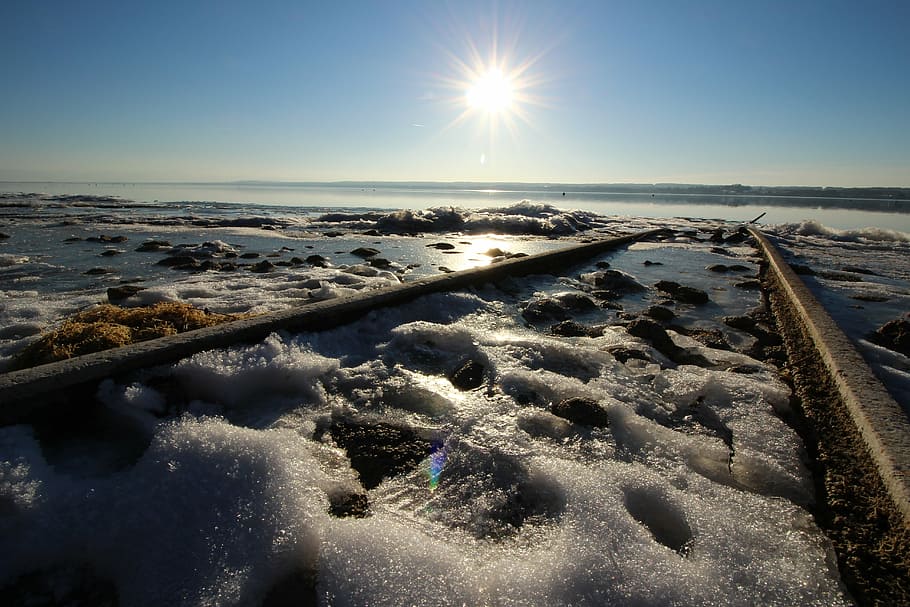 gleise, sky, nature, sun, water, sunlight, scenics - nature HD wallpaper