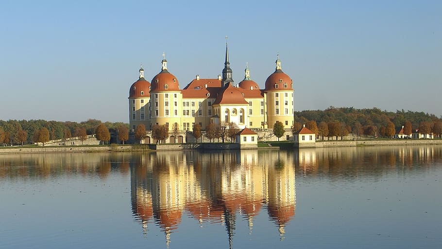 moritz castle, history, historically, pond, water, reflection HD wallpaper