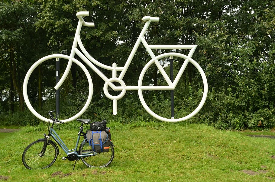 bicycle, cycling, large, small, image, statue, white, art, work of art HD wallpaper