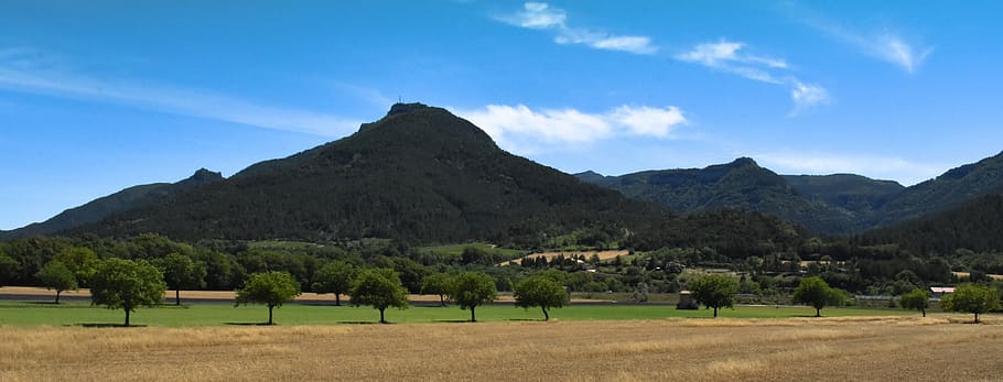 landscape, panorama, view, nature, mountains, air, blue sky HD wallpaper
