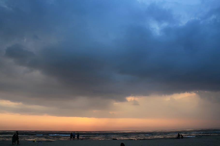 clouds, north sea, sunset, surf, sky, water, beach, holiday HD wallpaper