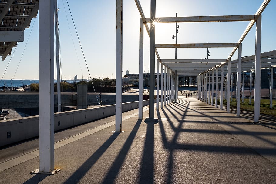 barcelona, forum, shadow, sun, light, architecture, built structure HD wallpaper