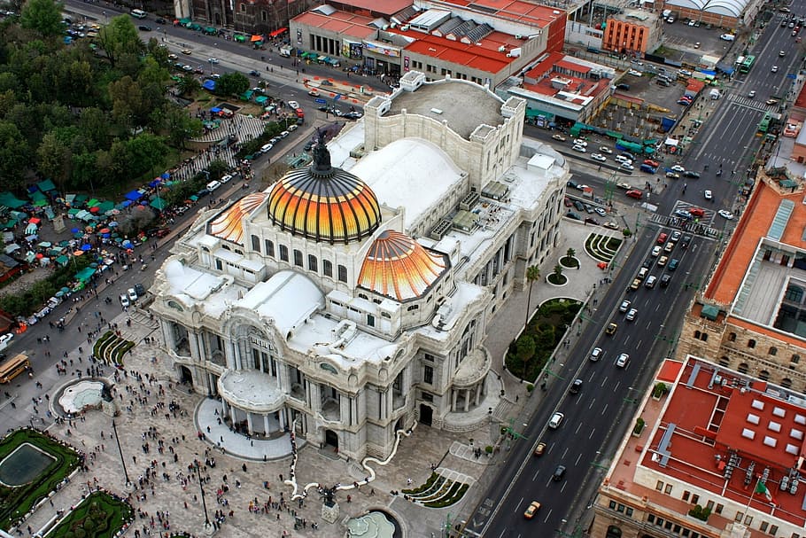topview of cathedral during daytime, bellas artes, mexico city