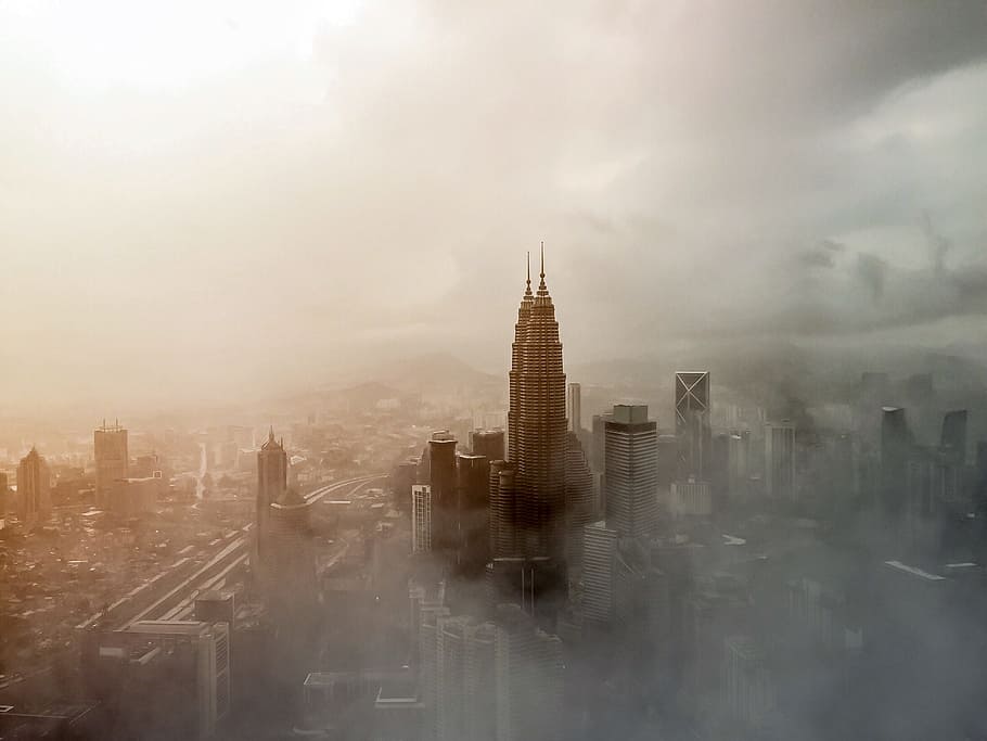 aerial view of buildings, architecture, infrastructure, twin HD wallpaper