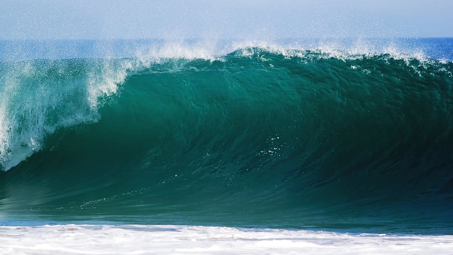 ocean wave under bluesky, sea, water, tide, tidal, beach, surf