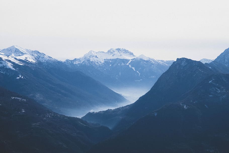 photo of three mountains, mountain range covered with ice, snow HD wallpaper